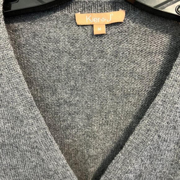 100% Cashmere Multi-Color Velvet Button V-Neck Cardigan Sweater Gray - Picture 3 of 4